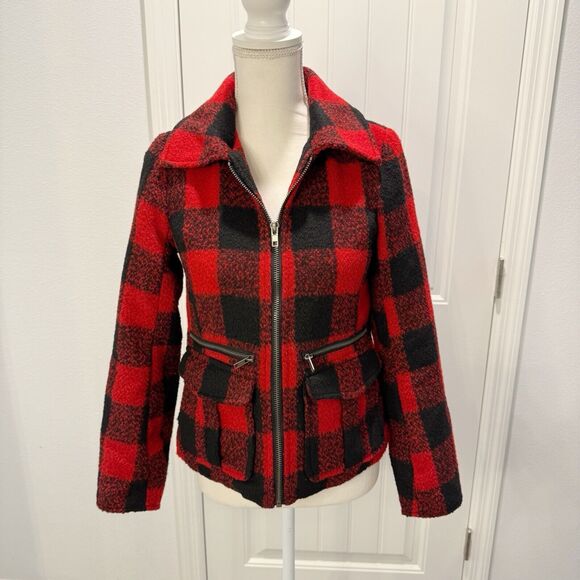 REWIND WOMEN'S RED BUFFALO PLAID JACKET SIZE Small Long Sleeves Pockets - Picture 4 of 16